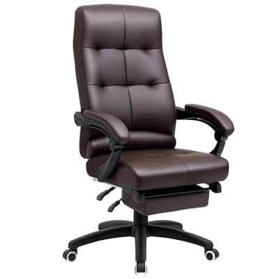 Imagen de Vinsetto Silla de Oficina Giratoria Escritorio Reclinable Estudio Tapizada PU con Altura Ajustable Reposabrazos Reposapiés 65x65x118 125 cm Marrón