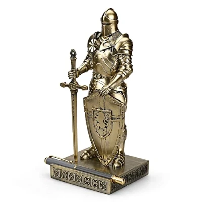 Imagen de HDMbigmi King&#039;s Guard Estatua de caballero para escritorio, accesorios soporte bolígrafos, pisapapeles oficina y hogar (bronce)