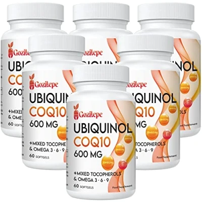 Imagen de Ubiquinol CoQ10 600 mg cápsulas blandas con Omega 3, 6, 9 y vitamina E, 30 raciones Suplemento de coenzima Q10 para una mayor absorción (60 unidad (Paquete 6))