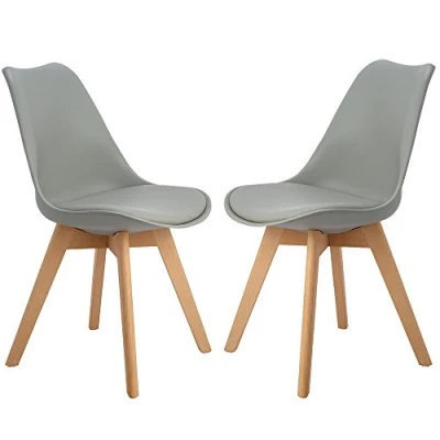 Imagen de H.J WeDoo Pack de 2 Sillas Comedor Escandinava, Pata Madera Haya y Asiento Acolchado, Estilo Nórdico Gris