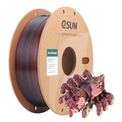 Imagen de eSUN Filamento PLA Tricolor Seda 1.75mm, Sedoso Triple Color Impresora 3D PLA, 1KG Carrete (2.2 LBS) Coextrusión Místico para de Impresión 3D,Rojo Negro Oro