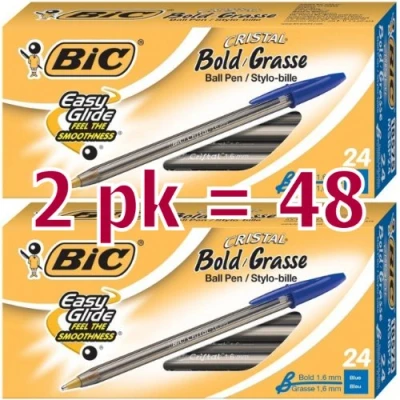 Imagen de Bic Cristal Bold, 1.6 mm Ball Pen, Blue Pack of 48 (MSBP241 BEx2)