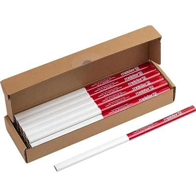 Imagen de Meister 9446710 Juego de lápices carpintero (25 piezas, 240 mm longitud, forma ovalada, dureza media, ideal para dibujar y marcar), color rojo blanco