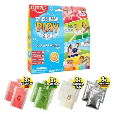 Imagen de 12 Usos Mega Play Pack de Zimpli Kids, 3 x Gelli Play, Slime Snoball &amp; Crackle Baff, Juguete Juego Sensorial para Niños, Actividad Aprendizaje Educativo