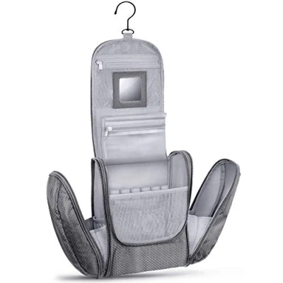 Imagen de KRONIFY Gran Neceser Premium para Colgar con Espejo Bolsa de Cosméticos Hombres y Mujeres Amplio Gancho Estuche Belleza Lavado Gris