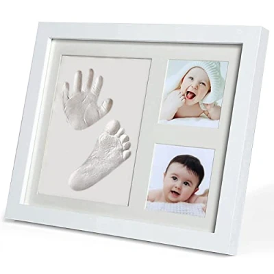 Imagen de PewinGo Kit de Marco para Manos y Huellas bebé niño niña marcos arcilla madera No se agrieta al secar