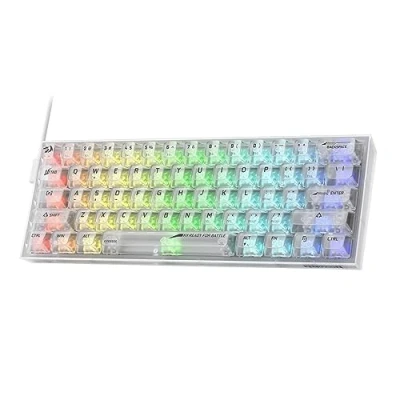 Imagen de Redragon K617 60% teclado para juegos RGB con cable, mecánico completamente transparente de 61 teclas, software Pro compatible, interruptor personalizado translúcido