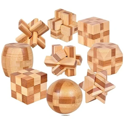 Imagen de Gracelaza 9 Piezas Juguetes Rompecabezas de Madera Caja Set IQ Juguete Educativo 3D Brain Teaser Puzzle Juego Niños y Adolescentes