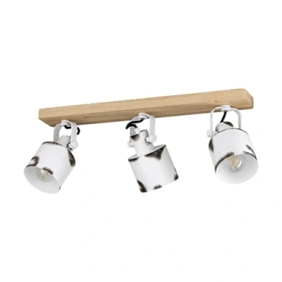 Imagen de Eglo Kilburn lámpara de techo 3 luces con focos orientables, FSC100HB, para estilo casa campo, metal blanco y madera al natural, foco casquillo E27
