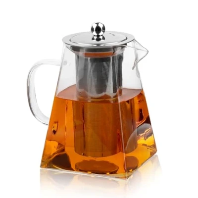 Imagen de Tetera de Cristal, 1200ml Vidrio Transparente, Teteras para te con Filtro, té Tapa Acero Inoxidable, Glass Teapot Gift
