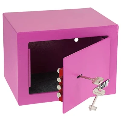 Imagen de HMF 49216 15 caja fuerte pequeña con llave, para muebles, 23 x 17 cm, color rosa