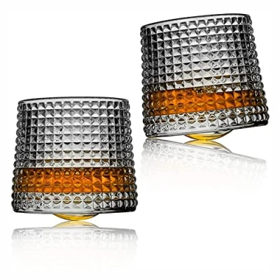 Imagen de Earnmore vasos de whisky giratorios para descompresión, juego 2 estilo bar ron escocés Bourbon (a cuadros) (5 onzas)