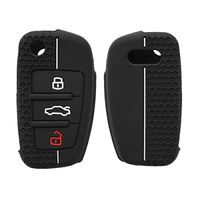 Imagen de kwmobile Carcasa Compatible con Llavero de Audi Llave Coche Plegable 3 Botones Funda para Mando Silicona Negro/Blanco