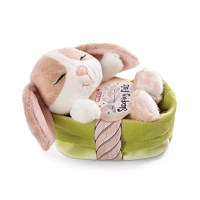 Imagen de Peluche Mascotas dormilonas Conejo Capuchino en canasto Verde 12cm