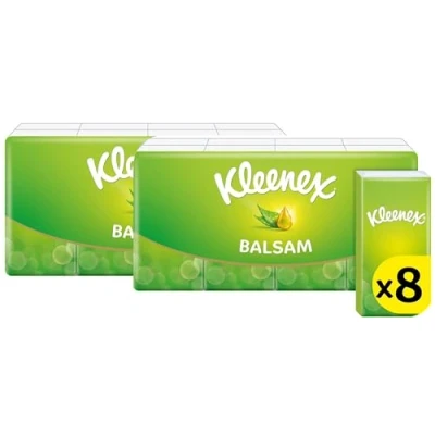 Imagen de Kleenex Bálsamo en prácticos pañuelos de bolsillo Los protegen y calman la nariz cuando estás resfriado con aloe vera, vitamina E caléndula 16 paquetes
