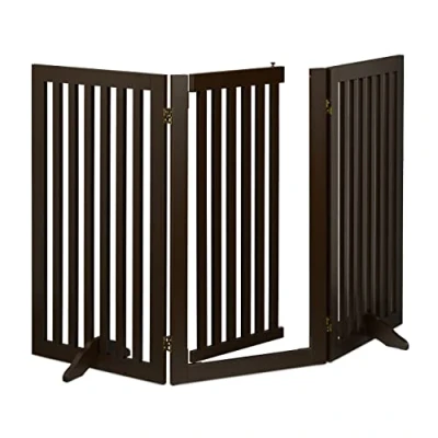 Imagen de Relaxdays Barrera Seguridad Niños, Valla Protectora con Puerta, para Escaleras, 92x154cm, Plegable, sin Taladrar, Marrón, Tablero de Fibras
