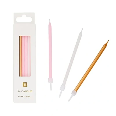 Imagen de Pack de 16 Velas cumpleaños rosa, oro y blanco