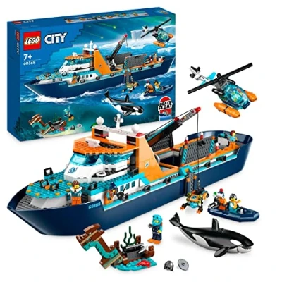 Imagen de Lego 60368 City Barco Explorador del Ártico, Grande de Juguete Que Flota con Helicóptero, Sub, Naufragio Vikingo, Minifiguras y una Figura Orca, Regalo para Niños Niñas 7 Años o Más