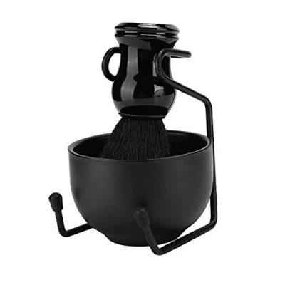 Imagen de juego de tazón Soporte para Brocha afeitar, afeitar el cabello 3 en 1 Kit afeitado húmedo hombres Bol regalo(Negro)