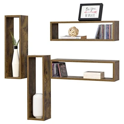 Imagen de [en.casa] Juego de Estanterías para Pared Fagernes 59 x 14,5 17 cm Set 4 Unidades Estante Flotante Decoración Salón o Dormitorio Efecto Madera Tono Oscuro