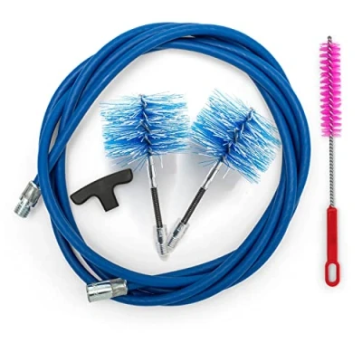 Imagen de BARETTO Kit de Limpieza Estufas Pellets, Extensión Azul 3 Metros para la Pellets con Curva 90, 2 Cepillos Flexibles Nylon (1 80 mm y 1 100 mm)