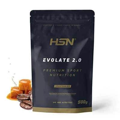 Imagen de Aislado de Proteína Suero HSN Evolate 2.0 Sabor Café Caramelo 500 g = 17 Tomas por Envase Whey Protein Isolate CFM + Enzimas Digestivas No GMO, Vegetariano, Sin Gluten ni Soja