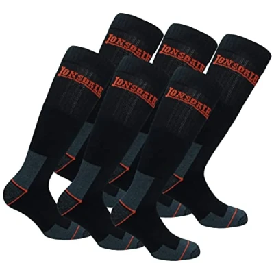 Imagen de Lonsdale 6 Pares Calcetines Largos Trabajo Altura Rodilla Punta Talón Reforzados Esponja Algodón (Negro, 43 46)