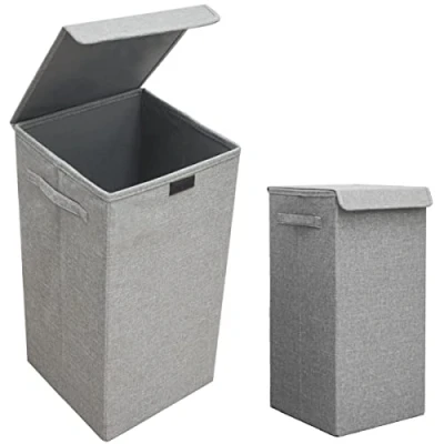 Imagen de DuneDesign Juego de 2: 50L Cesta Ropa Sucia con Tapa 30x30x60 Cubo Estrecho Canasta Plegable Gris Washing Basket Hamper Infantil Cestas Altas para Baño