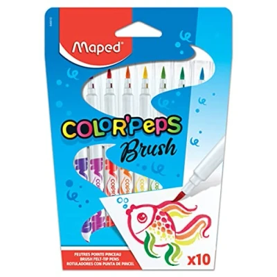 Imagen de Maped Rotuladores de Colores para Niños Color&#039;s Peps Brush 10 con Punta Pincel Tinta Ultra Lavable Ideal Ilustraciones o Caligrafía Variedad