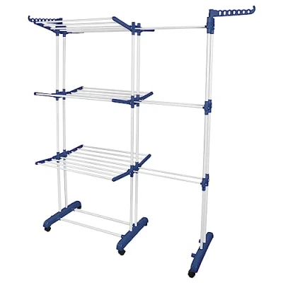 Imagen de Drumm Tendedero de ropa plegable con pie,Tendedero interior 3 niveles,Tendedero alas plegables para uso exterior, ruedas