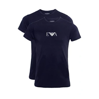 Imagen de Emporio Armani Underwear Men&#039;s Basic Essential Monogram 2 pack T shirt With Crew Neck, Camiseta para Hombre, Azul (Marine/Marine), XL