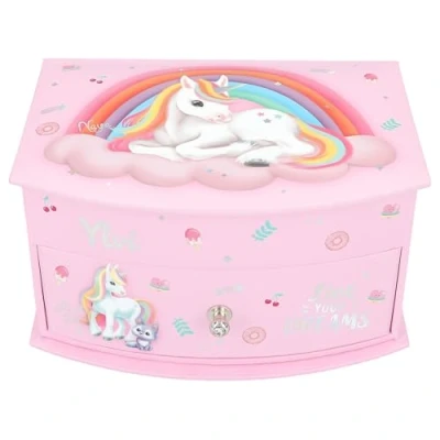 Imagen de Depesche 13203 Ylvi pequeño en Rosa, con Motivo y Dibujo de Unicornio, joyero Tapa abatible Espejo, Multicolor, One Size
