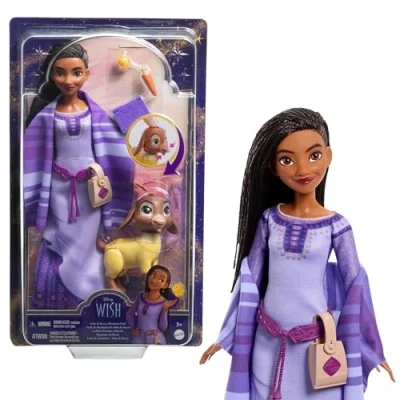 Imagen de Mattel Disney Wish El Poder de los Deseos, Asha Muñeca con cabra Valentino, Star y accesorios, inspirado en la película, juguete +3 años, accesorios puede variar (HPX25)