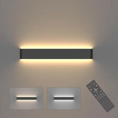 Imagen de Klighten Aplique pared Led Interior Regulable con Mando a Distancia, Lámpara de Decorativo Mordern, Para Salon, Dormitorio, Baño, 800 2000 Lumen, 3000K 6000K, Negro, 61cm