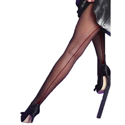 Imagen de Yummy Bee Pantimedias Silky con Costura Trasera y Talón Cubano Pantys Mujer Lencería Talla Grande (Negro, L)