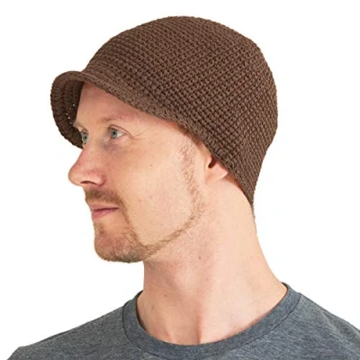 Imagen de CHARM Hombres Pescador Kufi Gorros 100% Algodón Cráneo Gorra Croché Quimio Casquillo Marrón