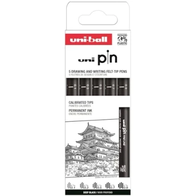 Imagen de Uni Ball Estuche PIN de 5 piezas marcadores calibrados 0,1 a 0,9mm color negro SET CLÁSICO I