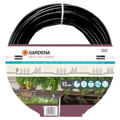 Imagen de Gardena Micro Drip Tubo gotero 1,6 l/h, distribución superficie y enterrada (25 m): de prolongación para sistema riego eficiente, técnica conexión fácil &amp; flexible (13503 20)