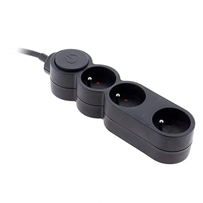 Imagen de Bloque Home 3 Tomas 16A 2P+T con Interruptor y Enchufe extraplato, Color Negro Cable HO5VV F 3G1 1,5 m