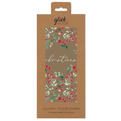 Imagen de Glick Cuatro hojas de papel seda Navidad, vid dorada para envolver regalos Navidad (cuatro hojas)