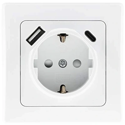 Imagen de Toma contacto de protección DELPHI 250V / 16A &amp; USB C blanco
