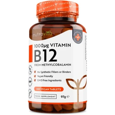 Imagen de Vitamina B12 1000mcg 450 Comprimidos Veganos de Alta Potencia (Más 14 meses suministro) Suplemento Máxima Contribuye a Reducir el Cansancio y la Fatiga Nutravita