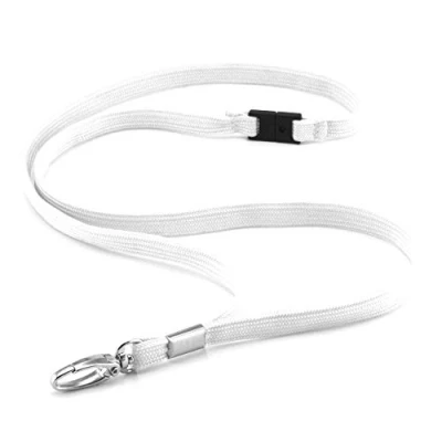 Imagen de CKB Ltd Correa para el cuello con clip de metal giratorio y separable tarjetas identificación, cordón liso, blanco, Pack of 20