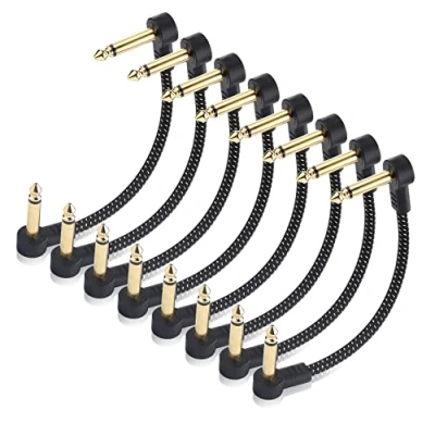Imagen de Cable Matters Confezione da 8 cables pedales guitarra trenzados de 15 cm para (Cable conexión guitarra) con conectores chapados en oro negro