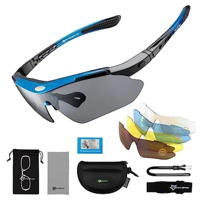 Imagen de ROCKBROS Gafas de Sol Polarizadas con 5 Lentes Intercambiables para Ciclismo Bicicleta Running Deportes Protección UV 400 Anti Viento Hombre y Mujer
