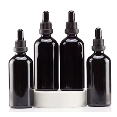Imagen de YIZHAO Negro Frasco Cuentagotas Cristal 100ml, con Goteros Cristal, para Aceite Esencial, Laboratorio, Aromaterapia, Fragancia, Masaje, Cosméticos, Viajes 4Pcs