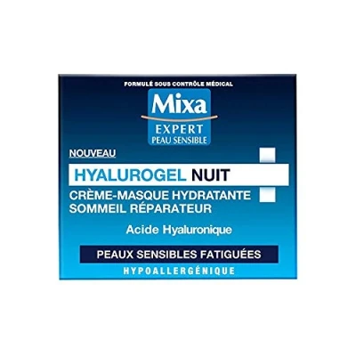 Imagen de Mixa Expert Crema Hidratante para Pieles Sensibles, Hyalurogel de Noche, Mascarilla, Efecto Reparador 50 ml