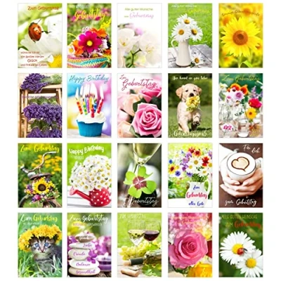 Imagen de Edition Seidel Set de 20 tarjetas felicitación para cumpleaños con sobre, tarjeta cumpleaños, texto en alemán