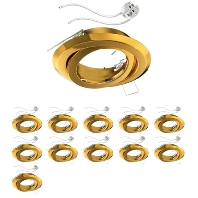 Imagen de ledscom.de 12 unidades Marco empotrable en techo FABI, redondo, orientable, dorado brillante, incl. casquillo GU5.3