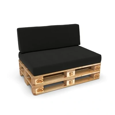 Imagen de POKAR 2 Cojines para Europalés/Europalet: 1x Cojín Asiento 120x80x15cm +1x Respaldo 120x40x20/10cm, Espuma fría, sofá de paletas, Interior y Exterior, sin palés, Nero